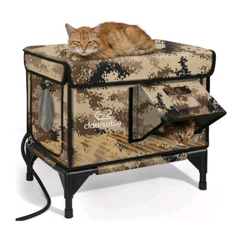 Indestructible Heated Cat House for Outside, 100% Waterproof, Escape Door